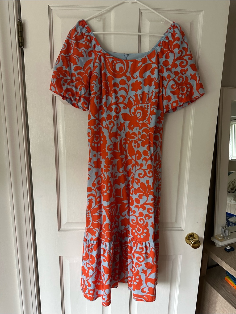 Talbots Light Blue and Orange Floral Midi Dress